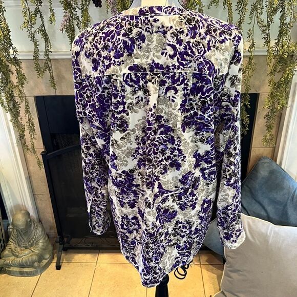 Talbots purple gray damask floral blouse - Picture 5 of 9